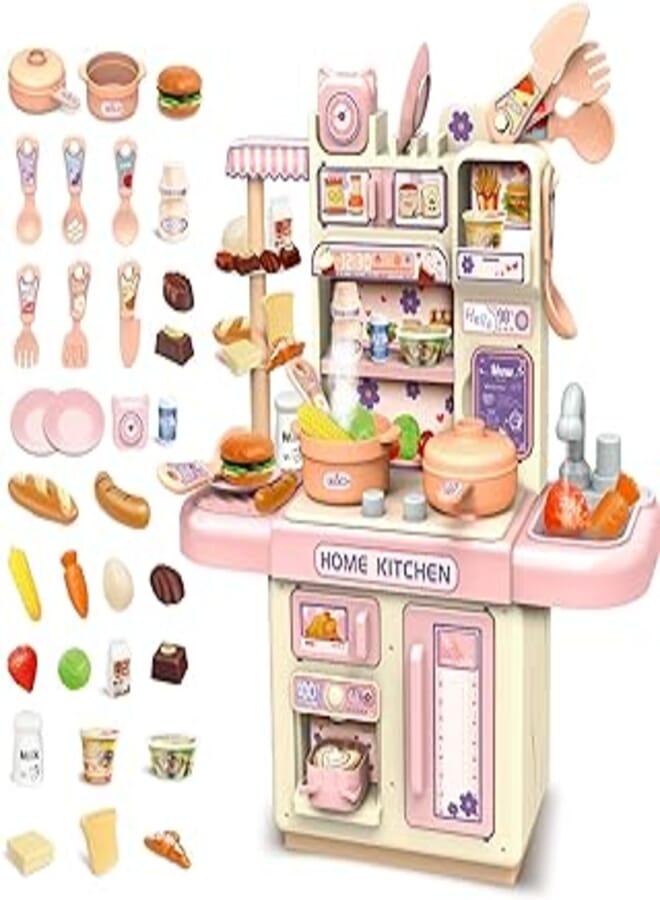 deAO 33 pieces kitchen for children, kitchen kits to play, seems to play kitchen toy with sound and light cooker sink refrigerator oven food, gifts for boys and girls