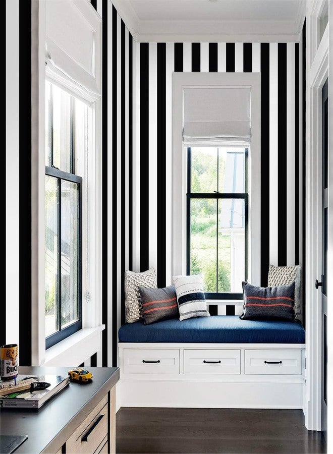Guvana 472.4"x17.7" Striped Peel and Stick Wallpaper Black and White Self-Adhesive Wallpaper Removable Contact Paper Waterproof Wallpaper for Livingroom Cabinets Shelves Drawer Liner Decor Vinyl Roll - Image 4