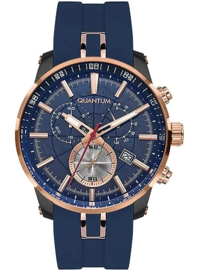 Quantum Men'S Quartz Movement Watch, Chronograph Display And Silicone Strap - Pwg560.099, Blue