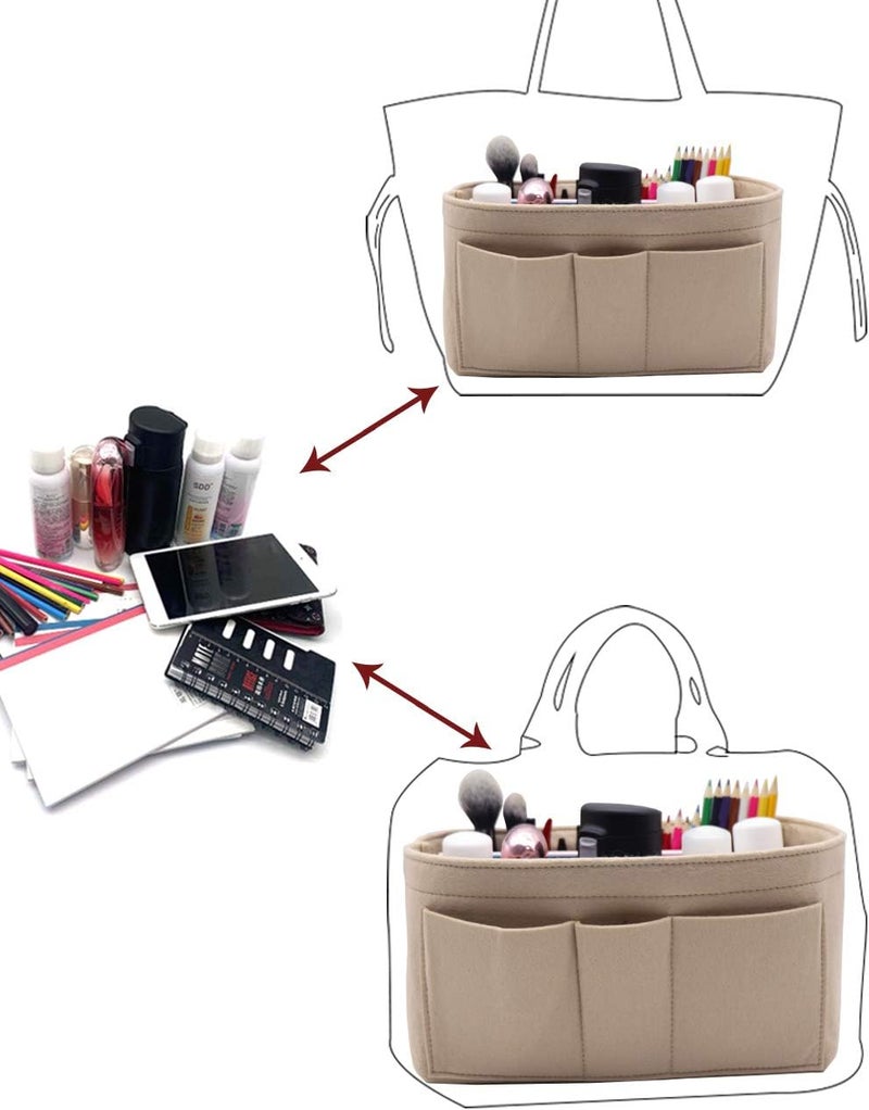 LEXSION حقيبة ت��ظيم من اللباد ، إدخال مع جيب داخلي بسحاب، يناسب Neverfull Speedy 8010، بيج، صغير - Image 4