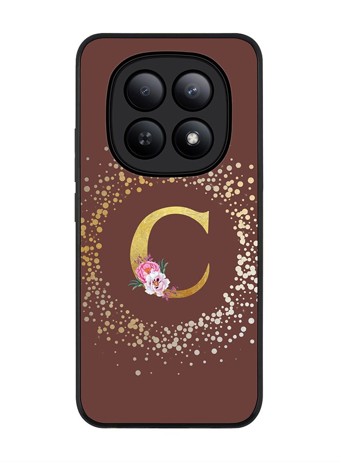For Xiaomi Redmi Note 15 5G / Poco M8 Case,Slim fit Camera Protection, Shockproof Thin Phone cover  - Custom Monogram Floral - C  (Brown )