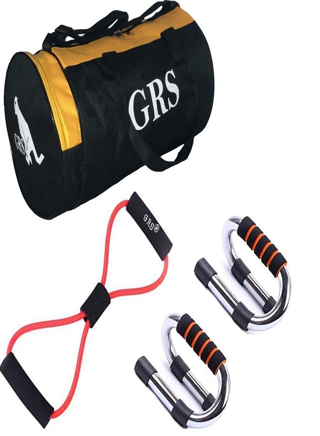 Grès GRS® SUPER_48 Push-up Bars - Strong Steel Pushup Stands,Chest Expander Resistance Pulling Tube & Gym Duffel Bag (Kit) - Image 1