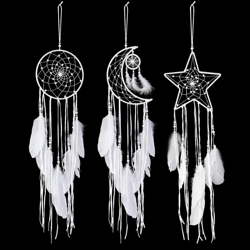 Jetec Jetec 3 Pcs Dream Catcher Moon Sun Star Design Handmade Traditional Design Craft Ornament Wall Art Hanging Home Decoration Bedroom WeddingClassic StyleWhite 