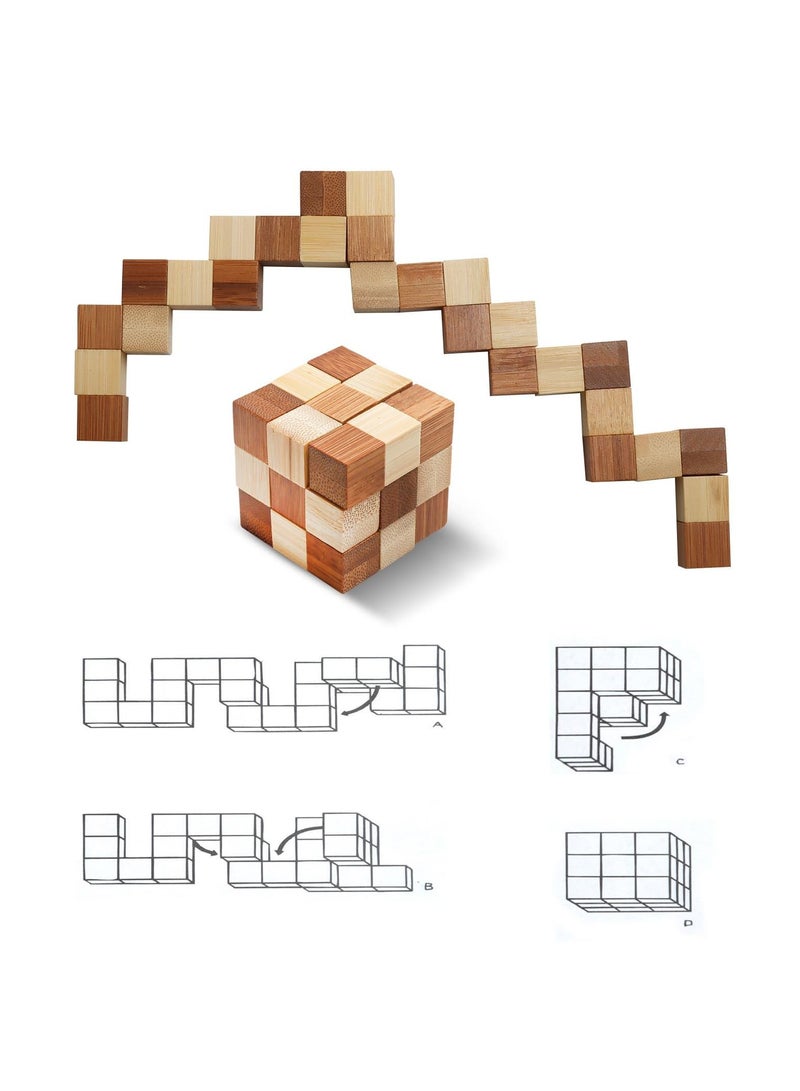 4 Pack Wooden Puzzle Games Brain Teasers Toy, 3D Puzzles for Teens and Adults, Wooden Logic Puzzle, Wood Snake Cube, Magic Cube, Magic Ball Brain Teaser, Intellectual Removing Assembling Toy - Image 4