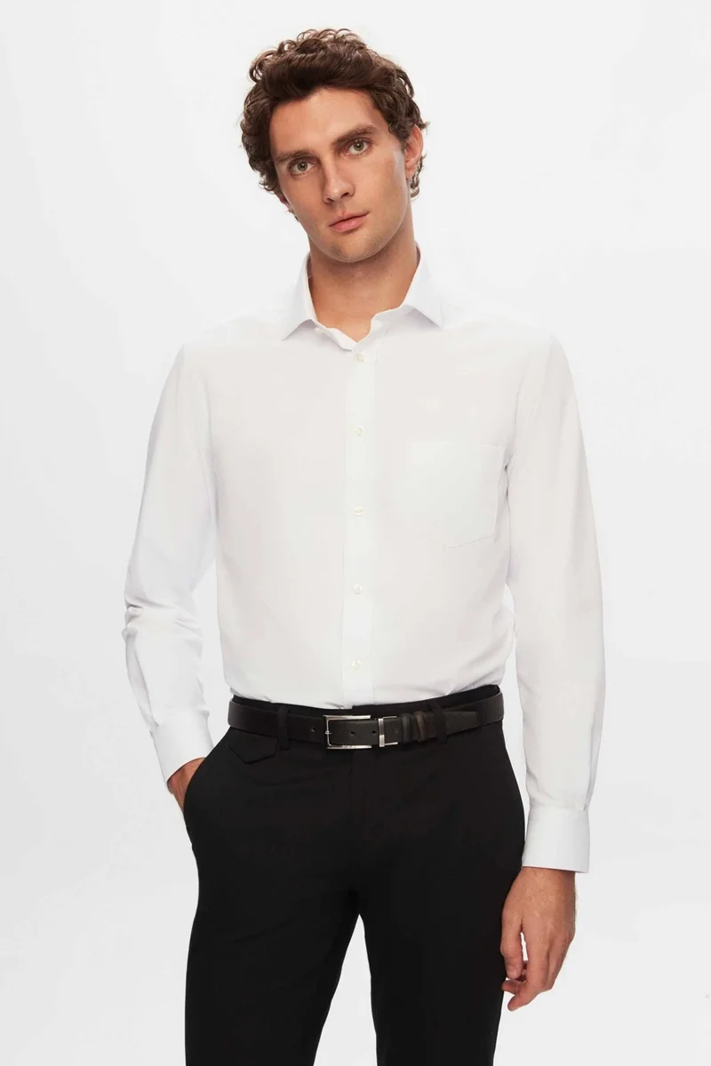 D'S DAMAT Regular Fit White Plain Shirt 2HE02TR00289M