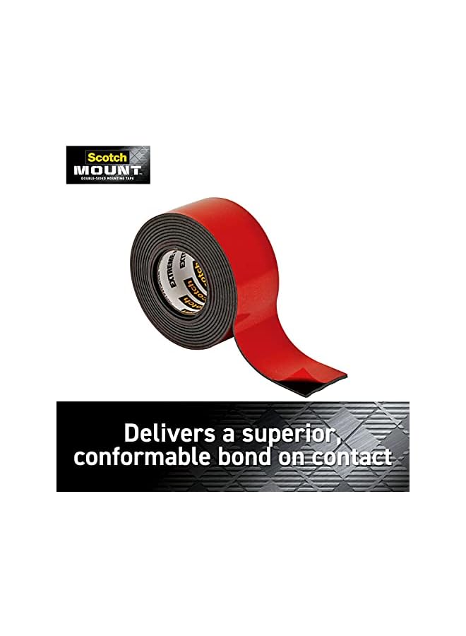 Scotch  Scotch Mount Extreme Strong Tape 1 in x 60 in roll (25.4mm x 1.52m), 1 roll/pack | Holds 13.6kg whole role | Black color | Maximum strength| indoor and Outdoor | No Tools | Double Sided Adhesive Tape  - Image 3