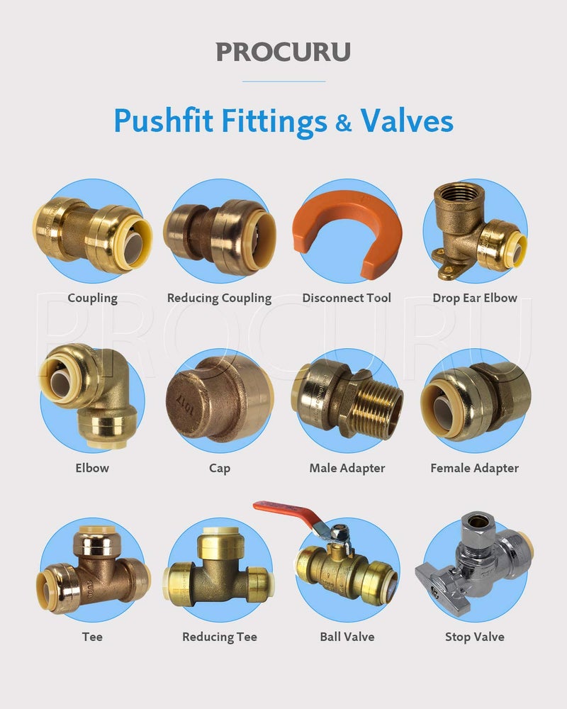 PROCURU 2-Pack PushFit Angle Stop Valve 1/2" Nom x 3/8" OD Comp, Quarter-Turn Push-to-Connect Brass Shutoff Valve for Copper, PEX, CPVC, PE-RT, HDPE Pipes (8X8012-2P) - Image 5