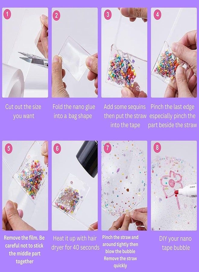 D-fix® Nano Tape with 1 Glitter Flakes 3 Straw for Balloon Double Sided Ivy Grip Tape for Walls Washable Reusable Strong Sticky Strips Multicolour Moon & Heart Art and Craft DIY Pack of-2 - Image 3