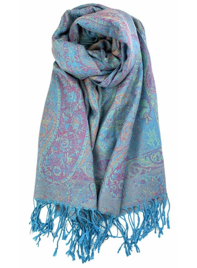 Plum Feathers Tapestry Ethnic Paisley Pattern Pashmina Scarf - Image 1