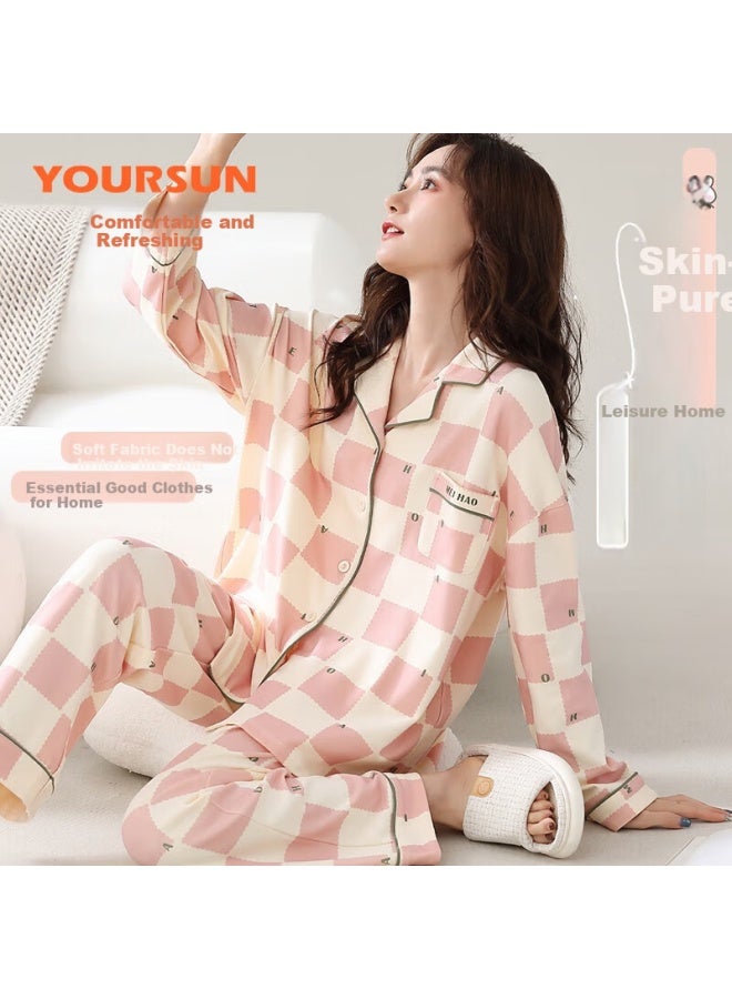 Your Sun Comfortable And Refreshing 100% Cotton Women's Spring/summer Loose Long Sleeve Cardigan Printed Ladies' Home Wear Set Can Be Worn Out - Image 2