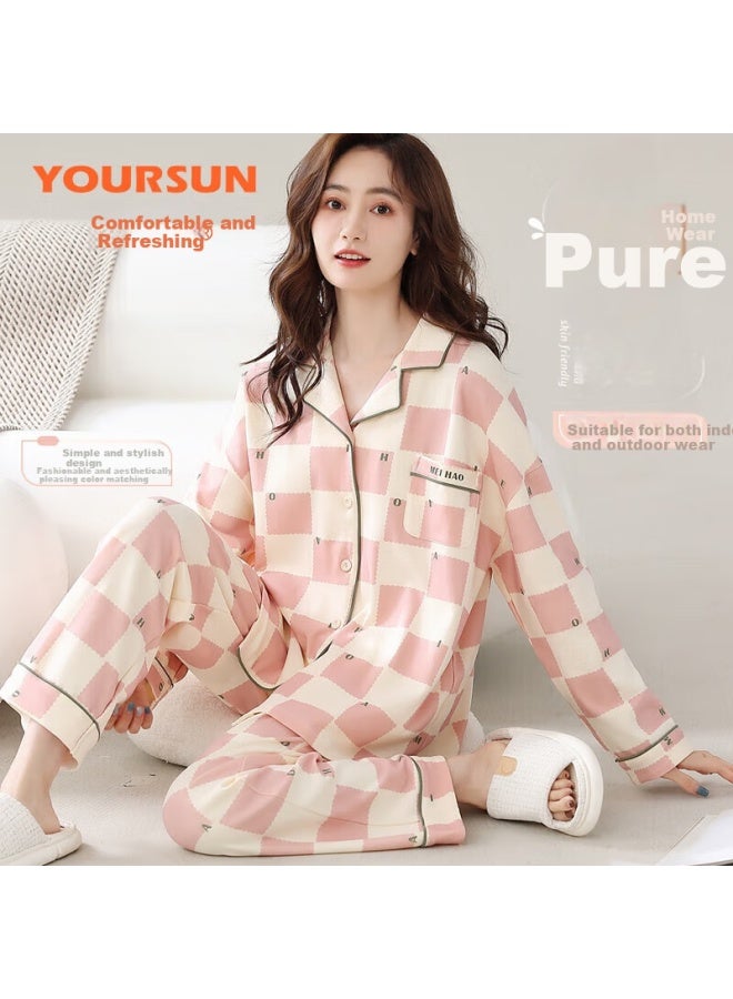 Your Sun Comfortable And Refreshing 100% Cotton Women's Spring/summer Loose Long Sleeve Cardigan Printed Ladies' Home Wear Set Can Be Worn Out - Image 1