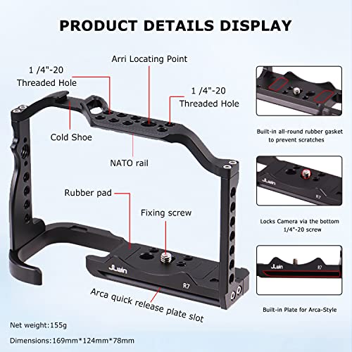 FOEASY Foto4easy Aluminum Alloy R7 Cage for Canon EOS R7 Mirrorless Digital Camera Body,Cage Rig with Quick Release Plate for Arca - Image 5