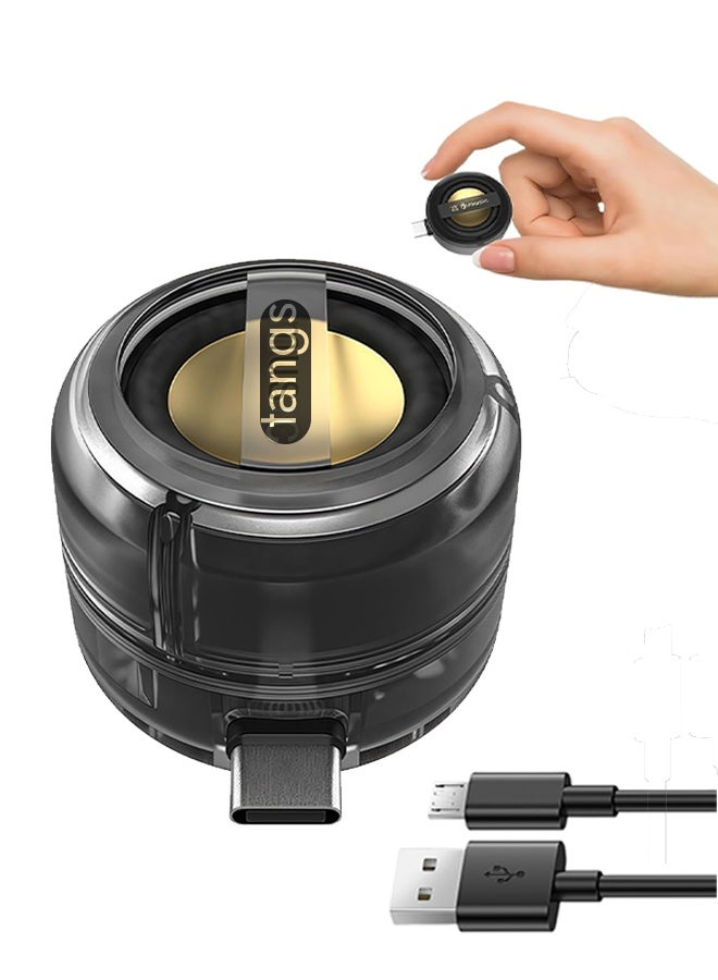 ملقط مكبر صوت صغير محمول، مضخم صوت بقوة 3 وات بقابس Type-C، مضاعف للصوت 5 مرات بجودة Hi-Fi، بادة رادياتير سلبية، بطارية تعمل 6 ساعات، وضع الاستعداد 10 أيام للهواتف الذكية والأجهزة اللوحية (أسود) - Image 1