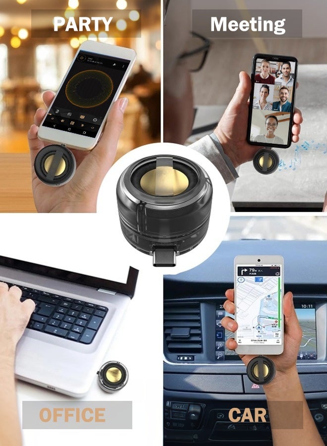 ملقط مكبر صوت صغير محمول، مضخم صوت بقوة 3 وات بقابس Type-C، مضاعف للصوت 5 مرات بجودة Hi-Fi، بادة رادياتير سلبية، بطارية تعمل 6 ساعات، وضع الاستعداد 10 أيام للهواتف الذكية والأجهزة اللوحية (أسود) - Image 4
