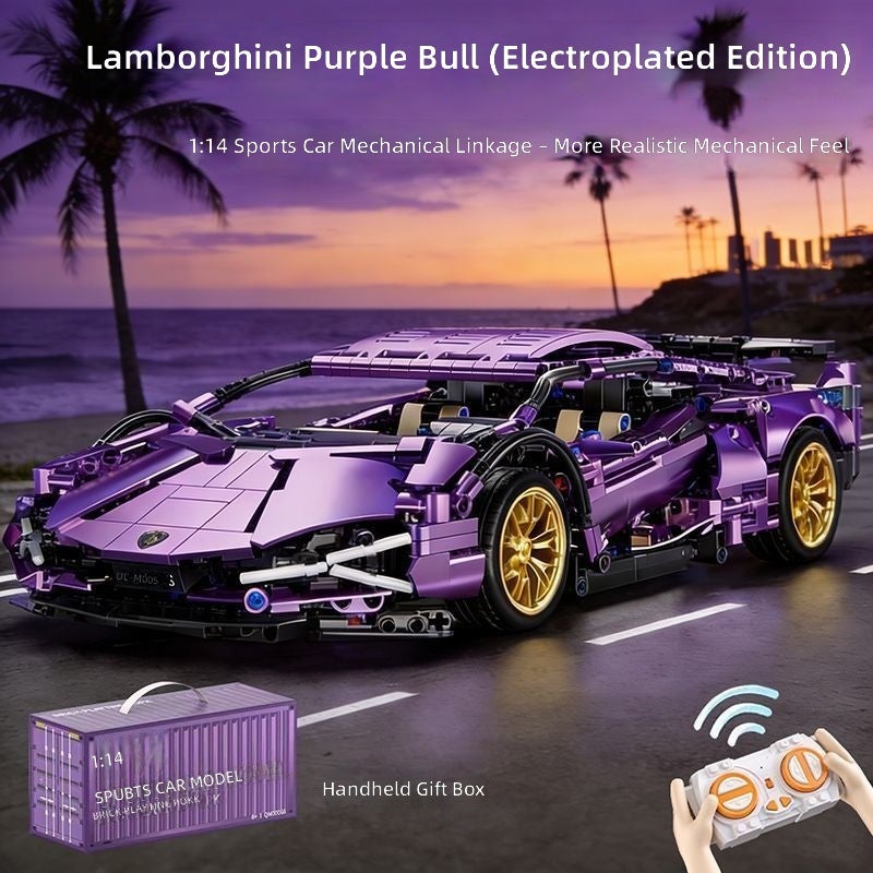 Lamborghini Electroplated Purple Sports Car 1:14 Remote Control Assembly Building Block Toy - Birthday Gift for Boys - Image 2