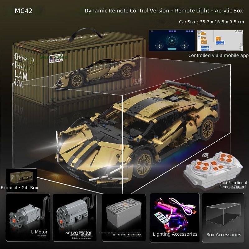 Lamborghini Electroplated Purple Sports Car 1:14 Remote Control Assembly Building Block Toy - Birthday Gift for Boys - Image 1