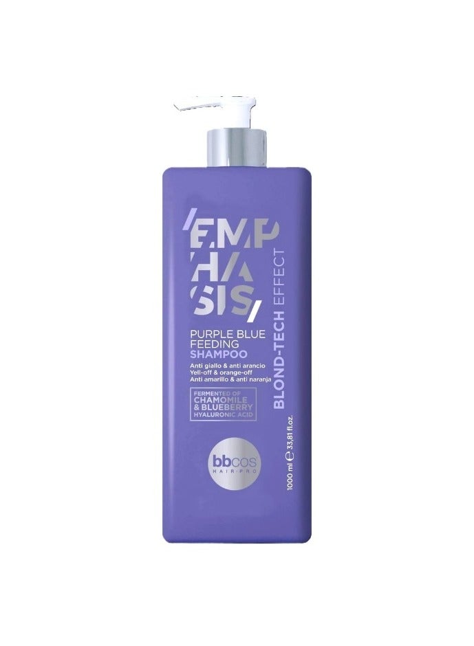 Shampoo With a Blue and Purple Formula for Blonde Hair  Anti Yellowing and Anti Orange, With Chamomile and Blueberry Extract and Hyaluronic Acid, 1000 ml