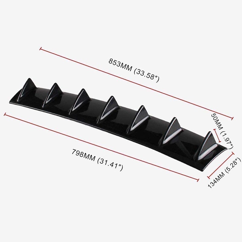 RULLINE رولين 33.5" × 5.2" ديفيوزر خلفي عالمي لسيارات بومبر خلفي شاسيه أسود سبويلر زعنفة قرش 7 أجنحة لامعة سوداء من ABS - Image 2