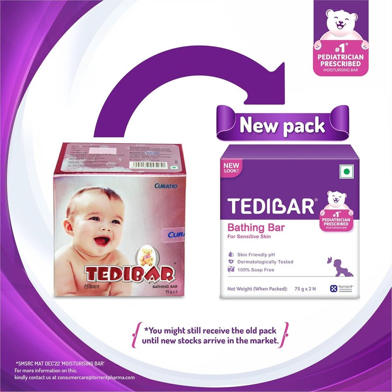 TEDIBAR Moisturising Baby Bathing Bar each (75gx2) with Skin Friendly PH|100% Soap Free|Dermatologically Tested x Pack of 4 - Image 3