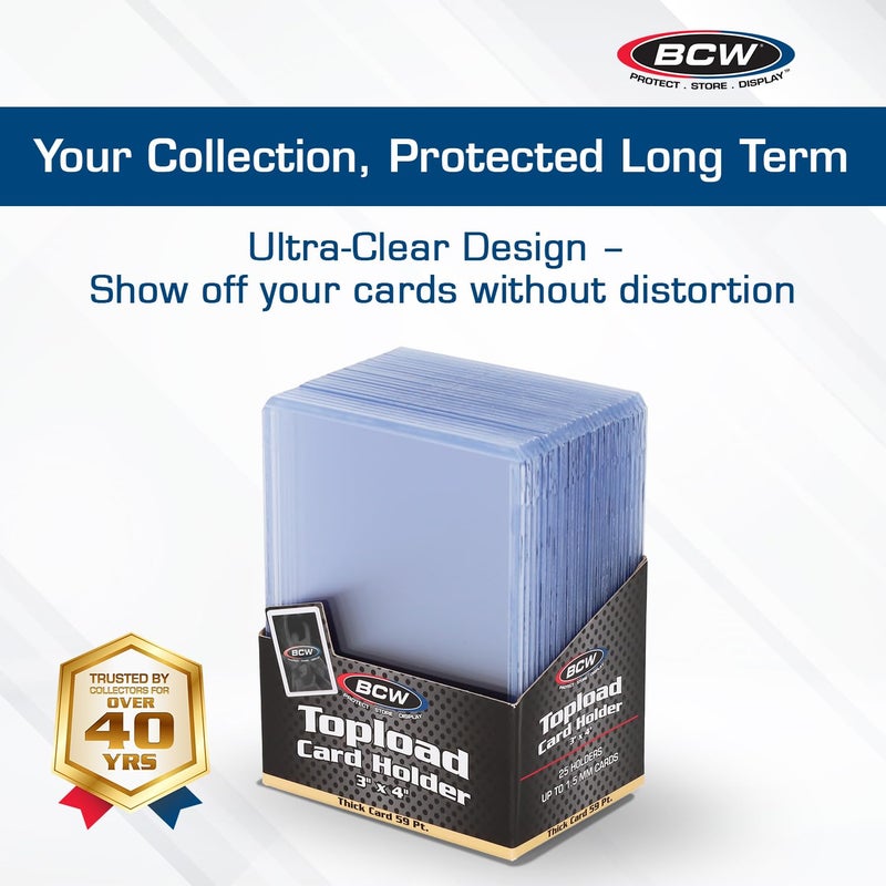BCW 59 PT Thick Card Top Loaders | Protective Thick Toploaders for Trading Cards Up to 59PT | Rigid Card Toploader for Memorabilia & Collectibles | 100 Pack - Image 2