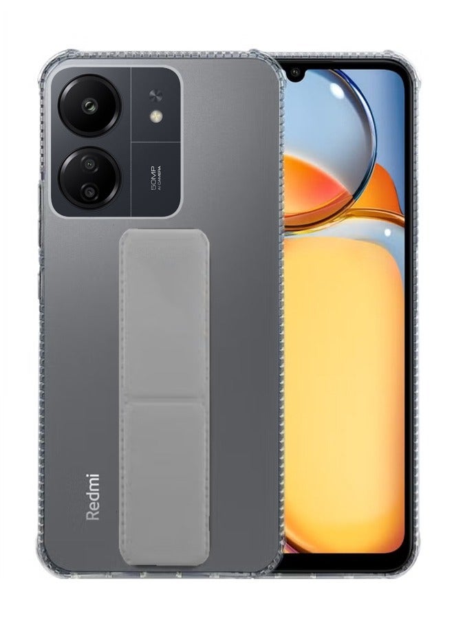 هووانميت حافظة لهاتف شاومي ريدمي 13 سي 4 جي، حافظة مغناطيسية ممتازة مع حامل مقبض يدوي ومسند - غطاء أنيق وعملي لقبضة معززة وراحة مطلقة وتجربة مشاهدة بدون استخدام اليدين - شفاف/أرمادي