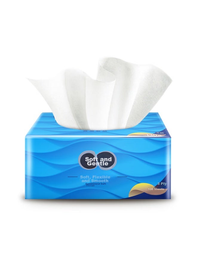 CS Jierou Facial Tissues, Soft And Thick 3-ply 130 Sheets*3 Packs, Blue Silk Gentle Luxury, Facial Tissues, 100% Virgin Wood Pulp - Image 2