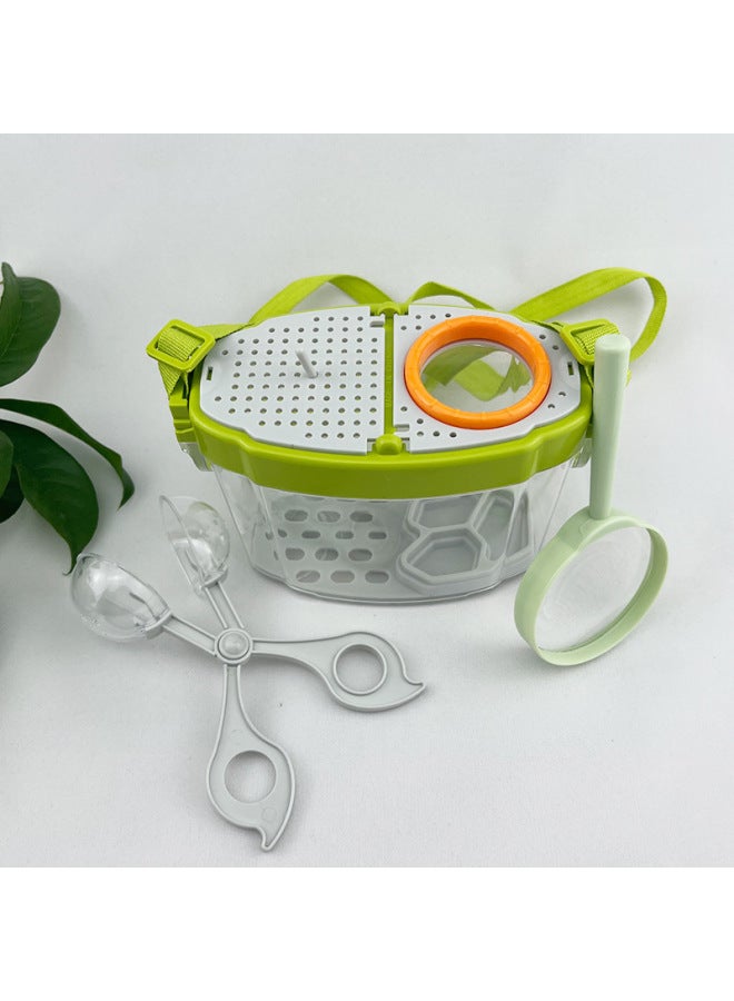 Children's Educational Outdoor Toy Large Magnifying Glass Insect Catcher Collector Caterpillar Observation Box Transparent-Color:Orange Green Metal Mesh Bag - Image 5