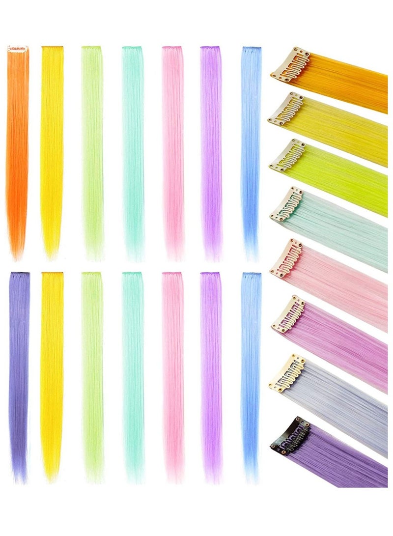 Estelle Girlish Colors Fashion Hair Accessories Clip In On Rainbow Wig Pieces for Amercian Girls and Teens Colored Hair Extension Party Highlight Multiple Colors Hairpieces Multicolor 14 Pieces - Image 1