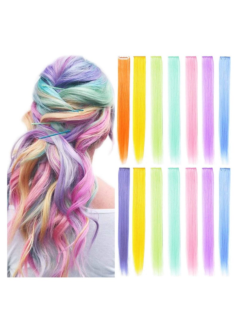 Estelle Girlish Colors Fashion Hair Accessories Clip In On Rainbow Wig Pieces for Amercian Girls and Teens Colored Hair Extension Party Highlight Multiple Colors Hairpieces Multicolor 14 Pieces - Image 2
