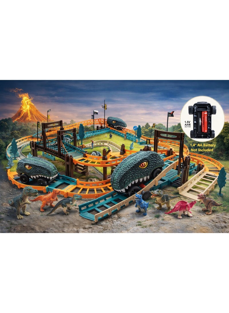 لعبة مسار سيارات ديناصور للأطفال Dino Track لعبة سباق سيارات ديناصورات تعمل بالبطارية مع 12 مجسم ديناصور لعبة تركيب مسار سيارات Dinosaur Track Toy Educational DIY Track Set للأطفال 3 سنوات فأكثر - Image 1