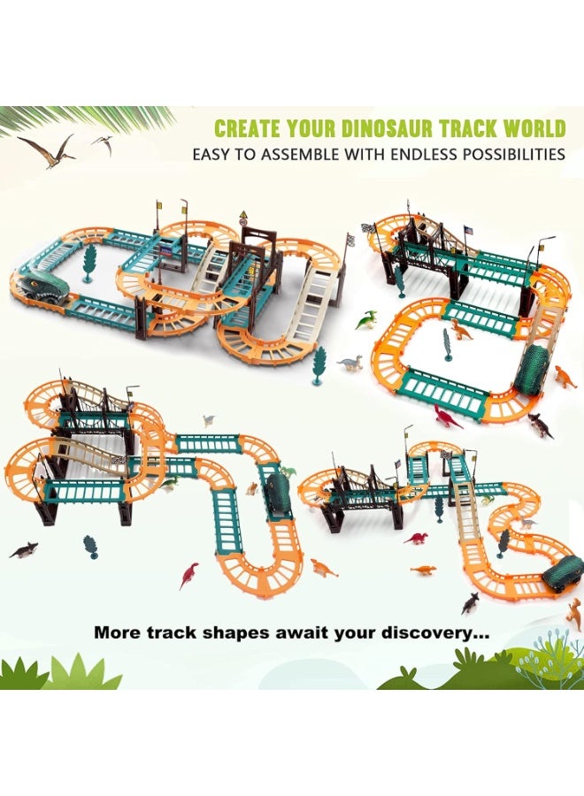 لعبة مسار سيارات ديناصور للأطفال Dino Track لعبة سباق سيارات ديناصورات تعمل بالبطارية مع 12 مجسم ديناصور لعبة تركيب مسار سيارات Dinosaur Track Toy Educational DIY Track Set للأطفال 3 سنوات فأكثر - Image 3
