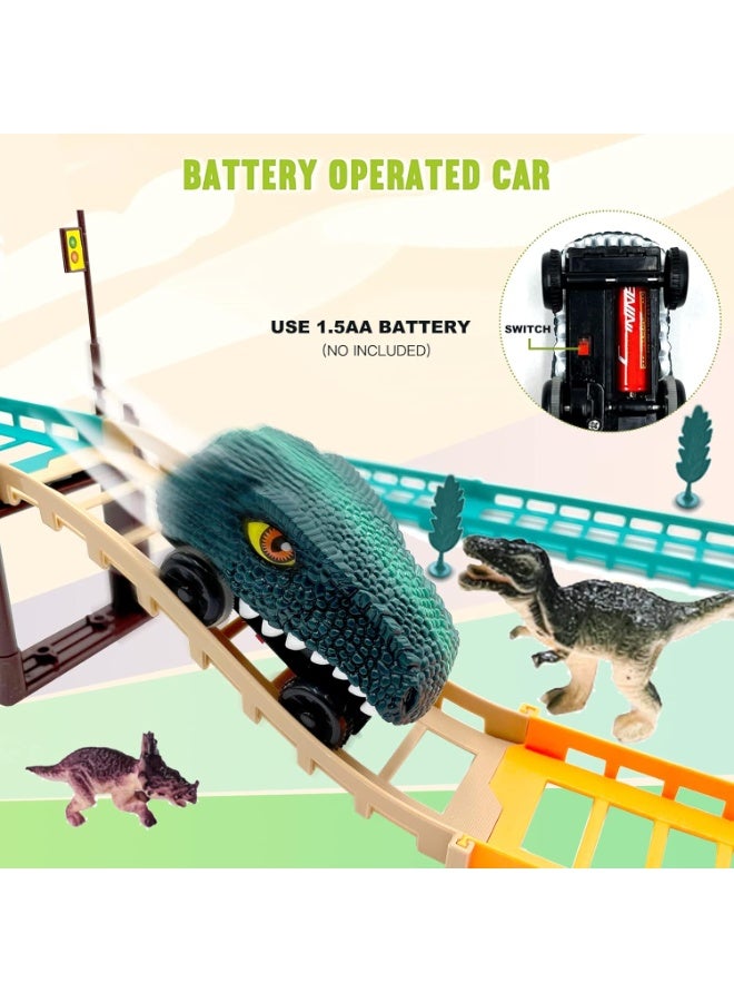 لعبة مسار سيارات ديناصور للأطفال Dino Track لعبة سباق سيارات ديناصورات تعمل بالبطارية مع 12 مجسم ديناصور لعبة تركيب مسار سيارات Dinosaur Track Toy Educational DIY Track Set للأطفال 3 سنوات فأكثر - Image 4