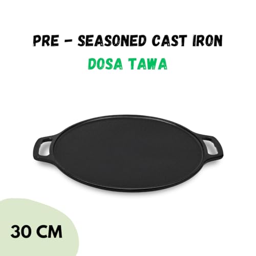 Pencil Pre-Seasoned Cast Iron Dosa Tawa 30 cm | Compatible with Gas Stoves & Induction | Naturally Nonstick | 100% Pure & Toxin-Free | No Chemical Coating | Dishwasher Safe | Long-Lasting | Black - Image 2