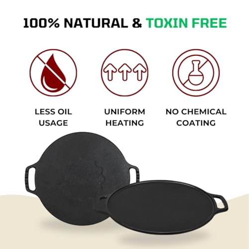 Pencil Pre-Seasoned Cast Iron Dosa Tawa 30 cm | Compatible with Gas Stoves & Induction | Naturally Nonstick | 100% Pure & Toxin-Free | No Chemical Coating | Dishwasher Safe | Long-Lasting | Black - Image 4