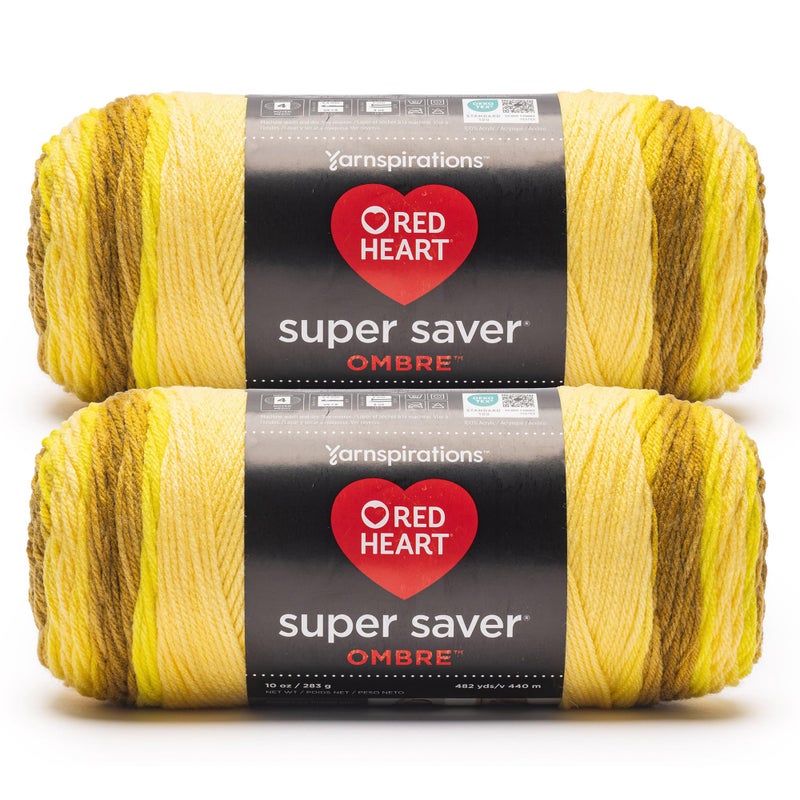 RED HEART خيوط أومبري جولد بار من ريد هارت سوبر سيفر - عبوة من 2 بوزن 283غ/10أونصة - 100% أكريليك - #4 متوسط (وورستد) - 482 ياردة - للحياكة/الكروشيه - Image 1