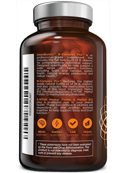 Vitamin B Complex PRO | High-Potency B Complex Vitamins with Methyl B12, Methyl Folate, and All B-Vitamins (B1, B2, B3, B5, B6, B7, B8, B9, B12) | 90 Vegan Capsules