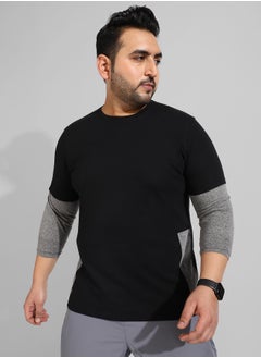 Instafab Plus Men's Black Colourblocked Regular Fit  Casual T-Shirt  - Image 1