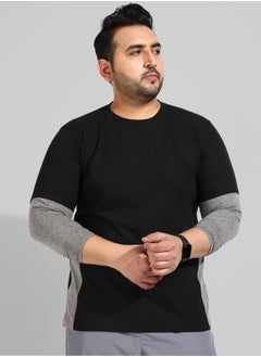 Instafab Plus Men's Black Colourblocked Regular Fit  Casual T-Shirt  - Image 2