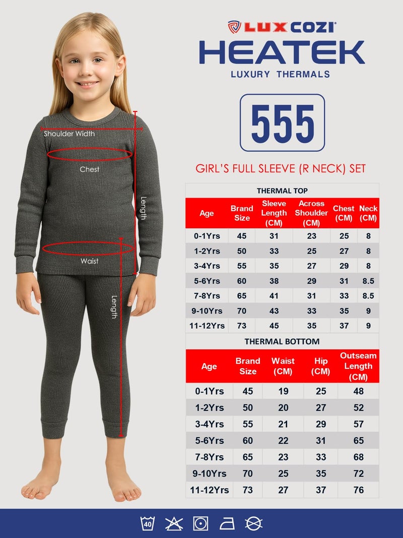 Lux Cozi HEATEK Girl's Round Neck Full Sleeves Thermal Set_HEATEK_555_Girls_FSO_TRO_BM_45_Set - Image 2