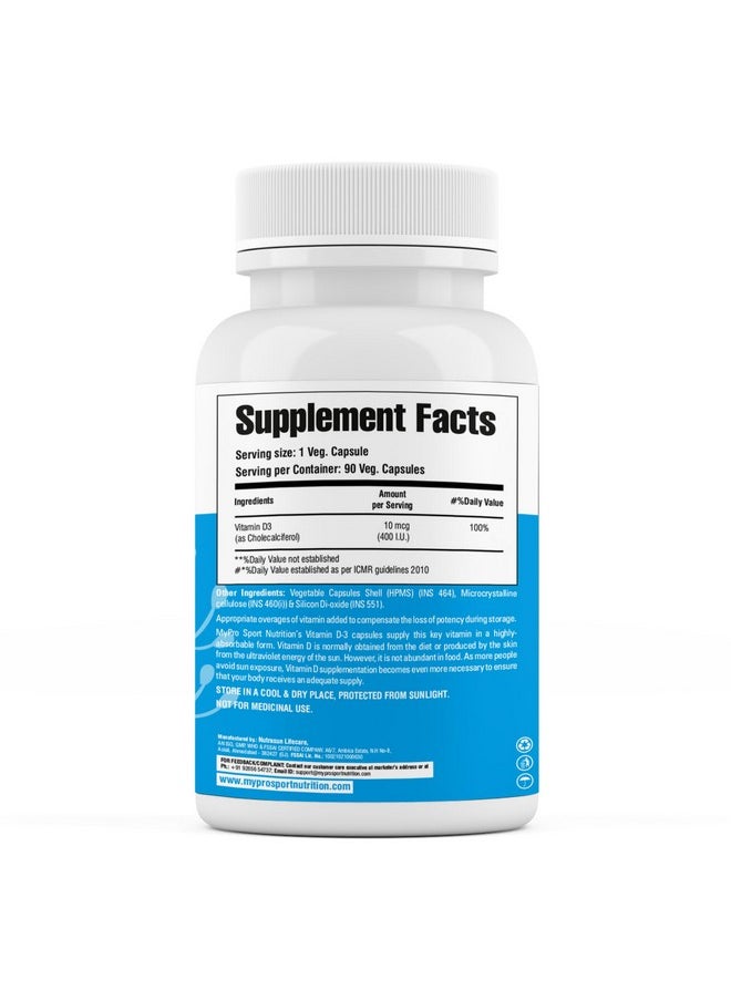 MYPRO SPORT NUTRITION - Mypro Sport Nutrition Vitamin D3, For Supports Immune Health & Bone Health-High Potency, Structural Support and Teeth Health For Men And Women 90 Veg Capsules - Image 1