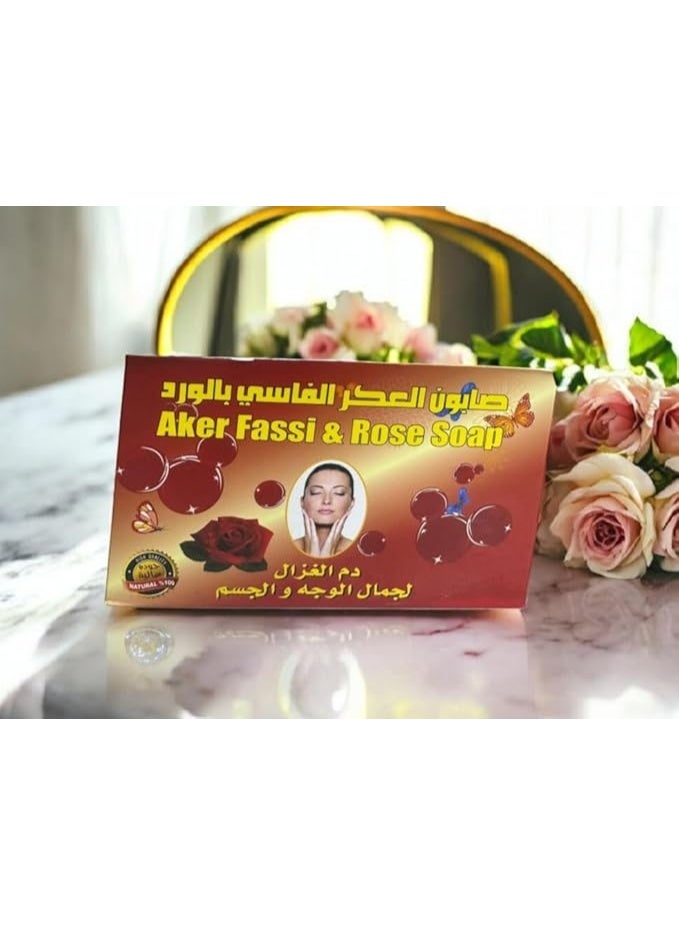 اكير صابون العكر فاسي و ورد، الجمال الطبيعي، للوجه والجسم، 125 غرام