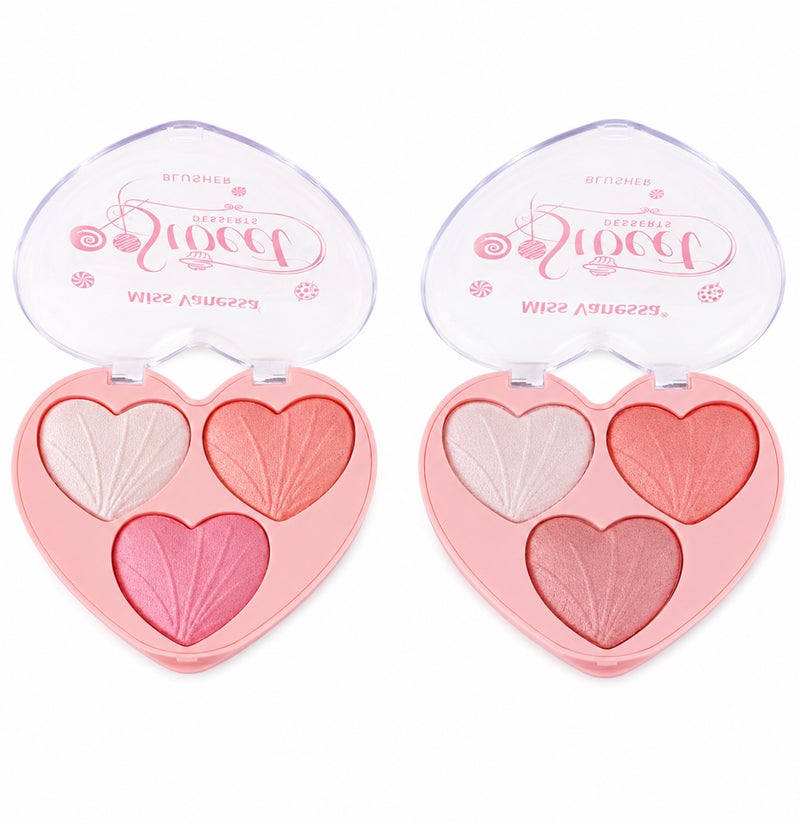 Me Now Heart Shaped Blusher Palette Set, 2 Pcs Shimmer Face Powder with 6 Shades, Pink Coral Pearl Glow, Compact Cheek Highlighter Makeup Kit for Daily Use - Image 1