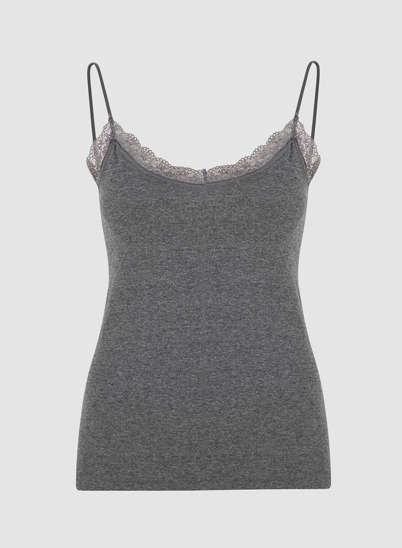 Penti Black Thin Strap Lace Detailed Tank Top - Image 5