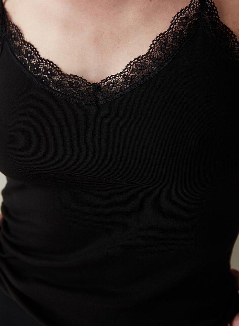 Penti Black Thin Strap Lace Detailed Tank Top - Image 5