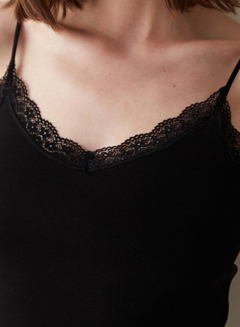 Penti Black Thin Strap Lace Detailed Tank Top - Image 3
