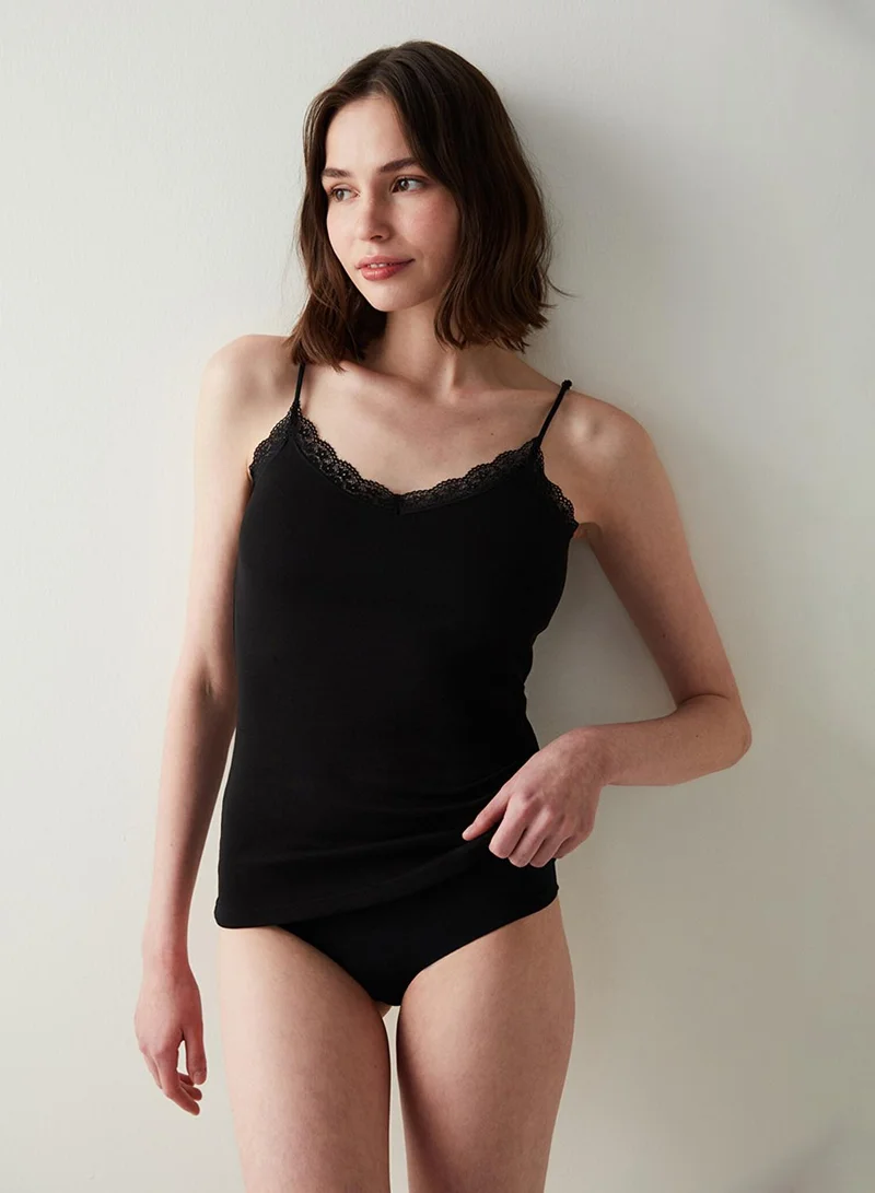 Penti Black Thin Strap Lace Detailed Tank Top