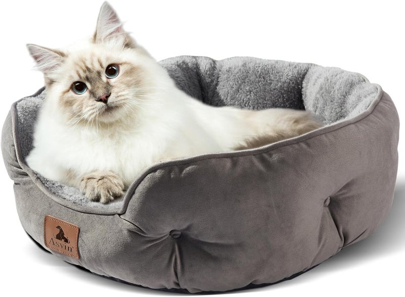 Asvin Small Dog Bed for Small Dogs, Cat Beds for Indoor Cats, Pet Bed for Puppy and Kitty, Extra Soft & Machine Washable with Anti-Slip & Water-Resistant Oxford Bottom, Grey, 20 inches - Image 2