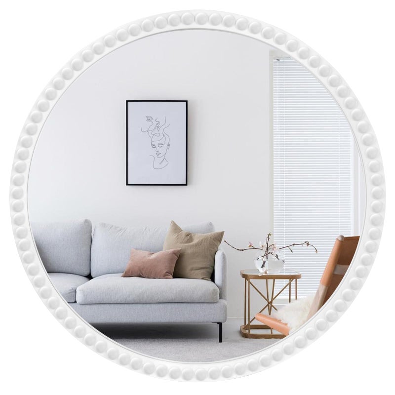 WallBeyond Round Mirrors for Wall Decor 30 inch Wall Mirror Decorative with Beaded Framed for Home Decoration Entryway Living Room Bedroom White