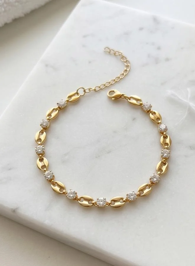 Take Two  Gold Tone Rhinestone Embellished Coffee Bean-Shaped Link Bracelet for Women | Best Price UAE
