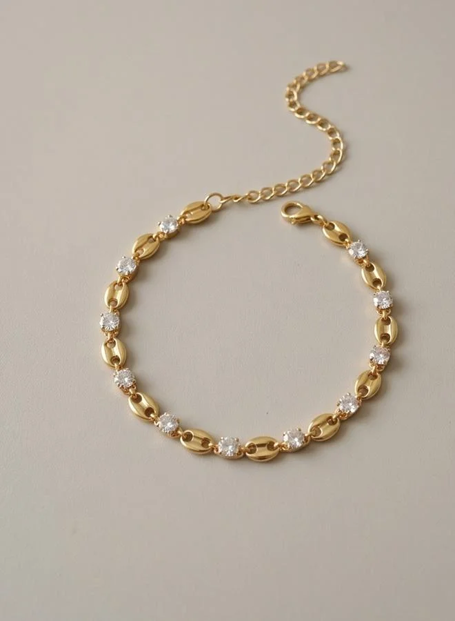 Take Two  Gold Tone Rhinestone Embellished Coffee Bean-Shaped Link Bracelet for Women | Best Price UAE